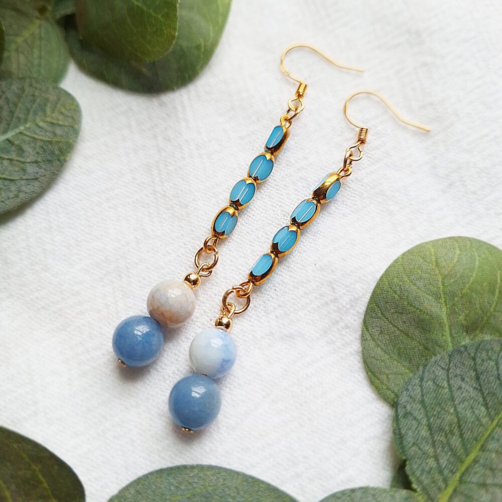 Porcelain & Aventurine Dangle Earrings – Coastal Grandmother, Boho Gold Jewelry - Picture 4 of 9